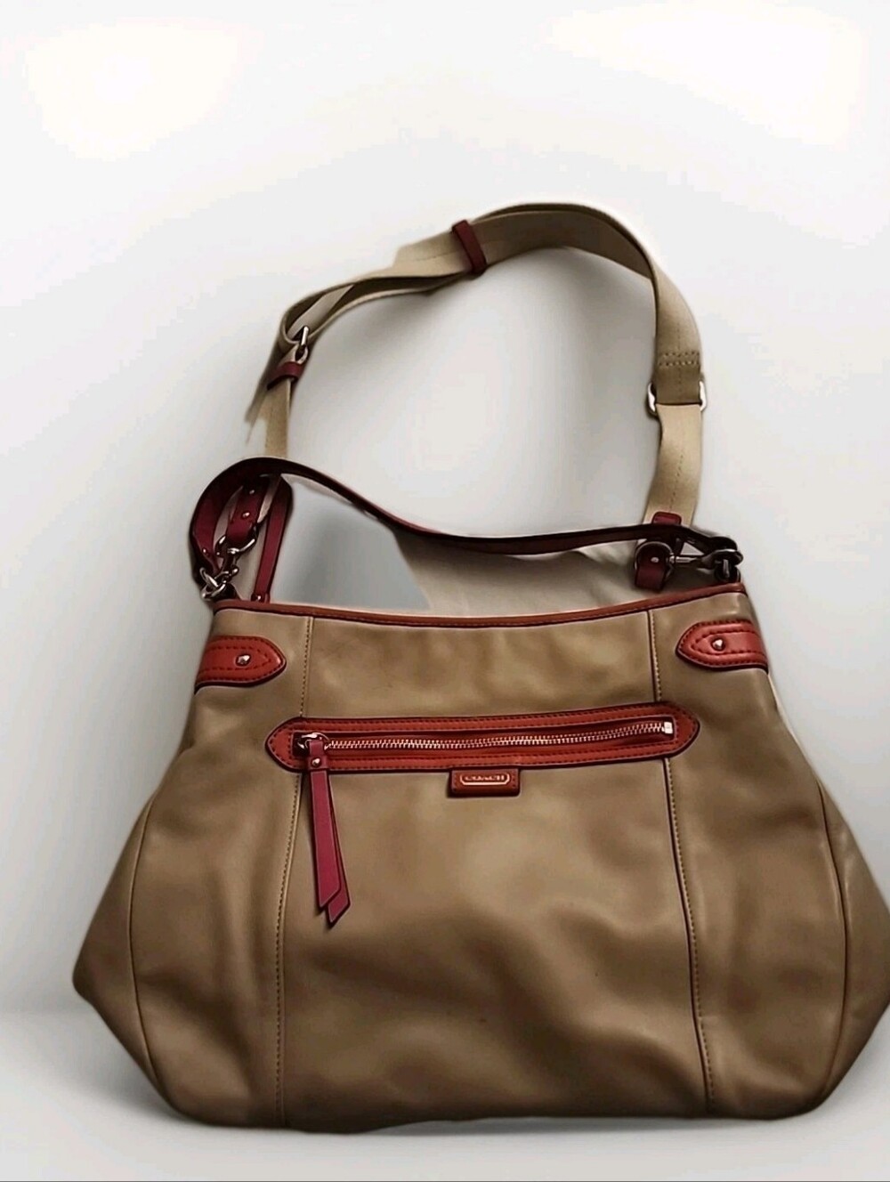 Coach Sand Daisy Hobo & Crossbody Bag w/ Pink & Coral Trim GUC